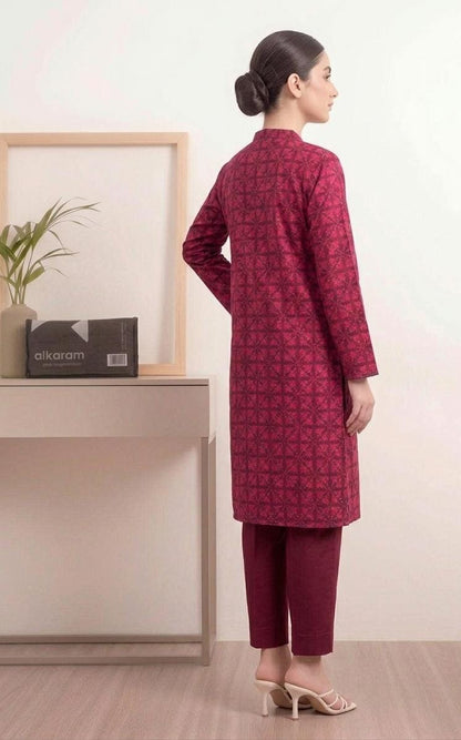 Red - Alkaram 1pc Unstitched Lawn Shirt