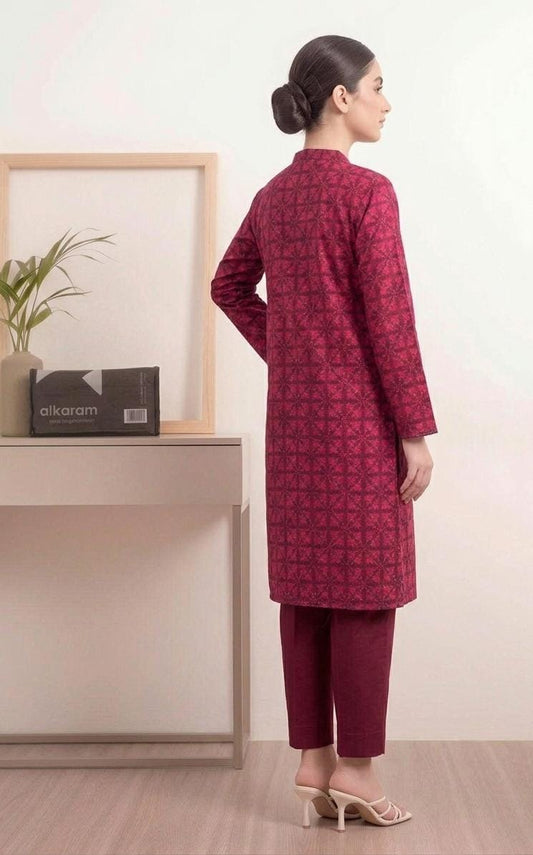 Red - Alkaram 1pc Unstitched Lawn Shirt
