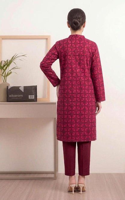 Red - Alkaram 1pc Unstitched Lawn Shirt