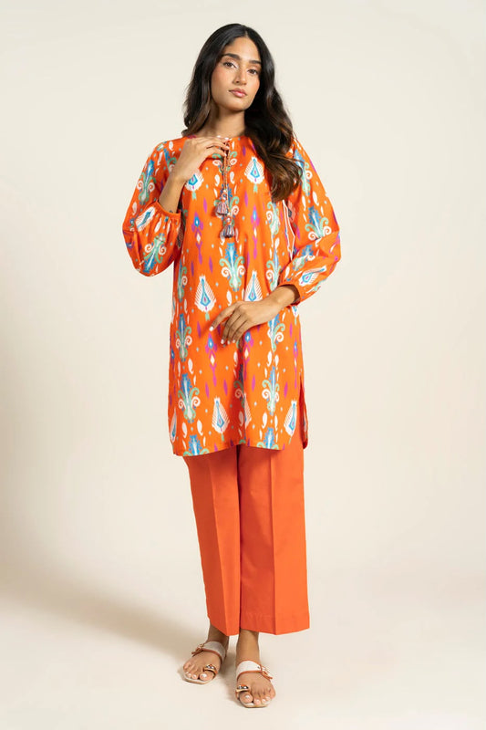 Orange - Alkaram 1pc Unstitched Lawn Shirt