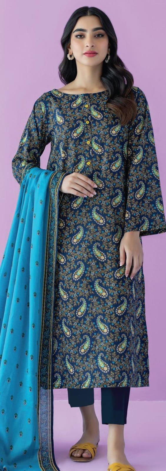 Orient 3 PIECE PRINTED LAWN SUIT- Blue (UNSTITCHED)