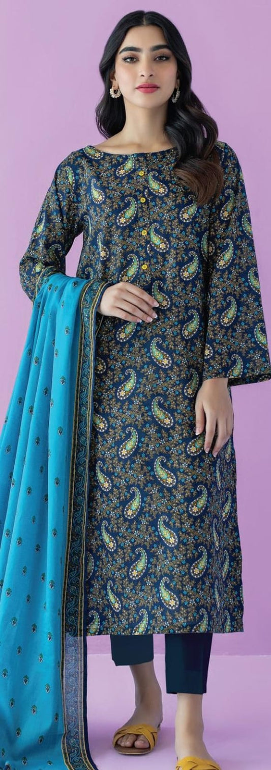 Orient 3 PIECE PRINTED LAWN SUIT- Yellow (UNSTITCHED)