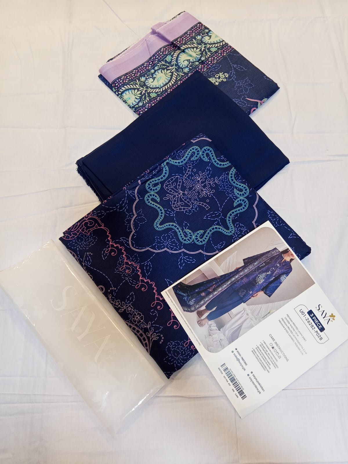 shot of the Saya Printed Lawn Suit Navy Blue