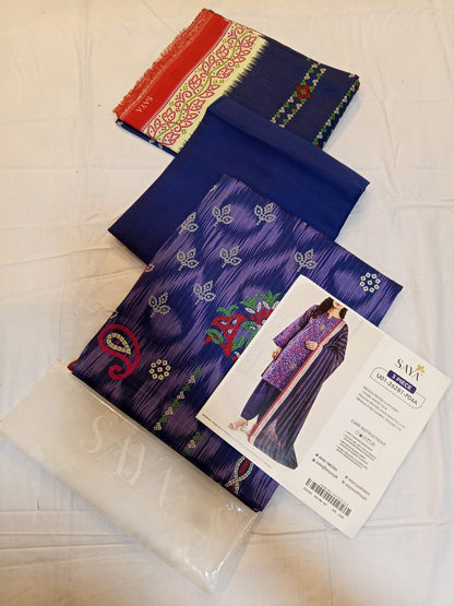 shot of the Saya Printed Lawn Suit Royal Blue