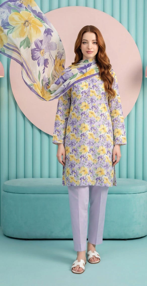 shot of the Salina Mid Summer Cotton Suit Pastel Lilac
