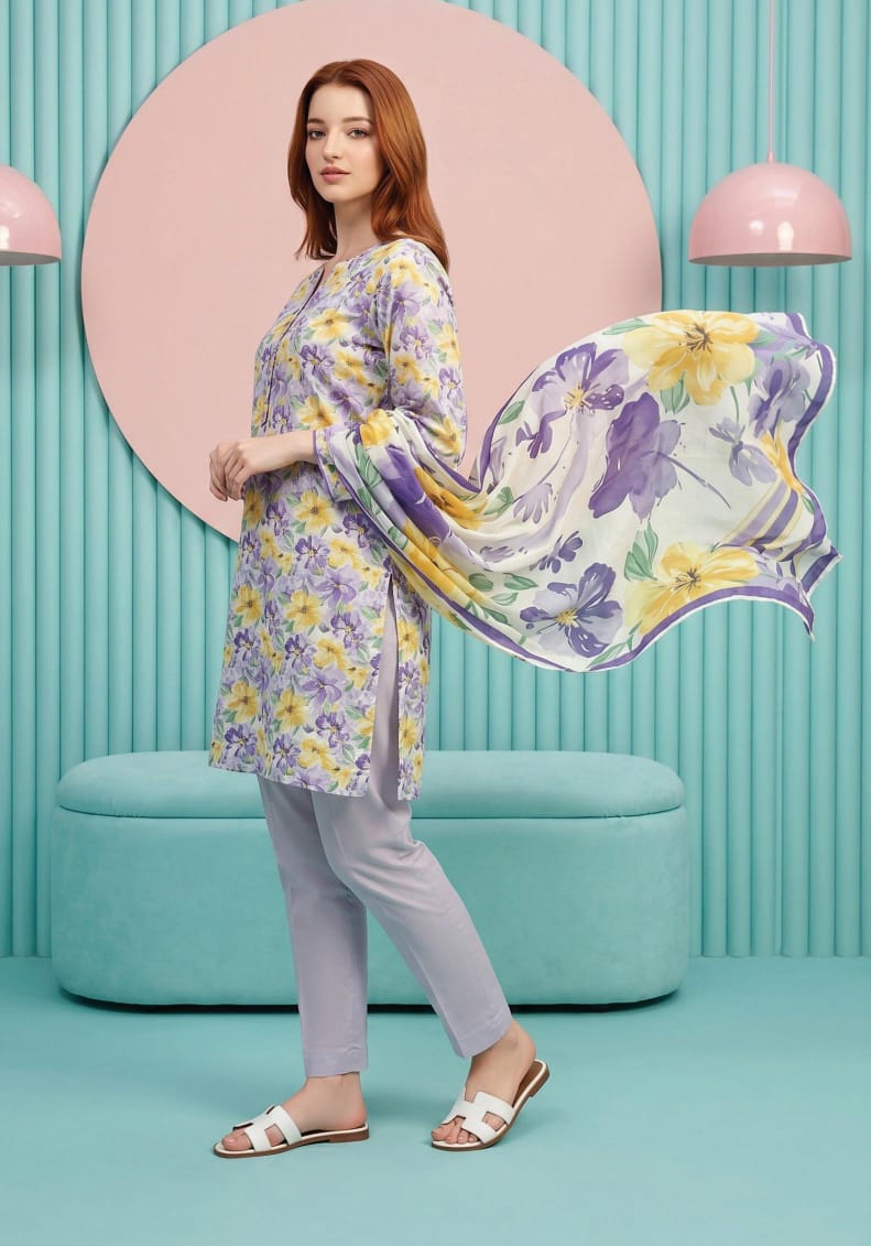 shot of the Salina Mid Summer Cotton Suit Pastel Lilac