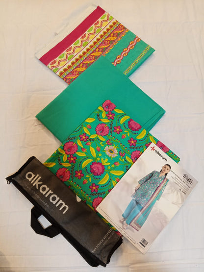 Alkaram 3pc Unstitched Khaddar Suit | Peacock Teal