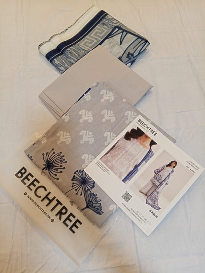 Beechtree Lawn 3pc Unstitched - Slate Grey