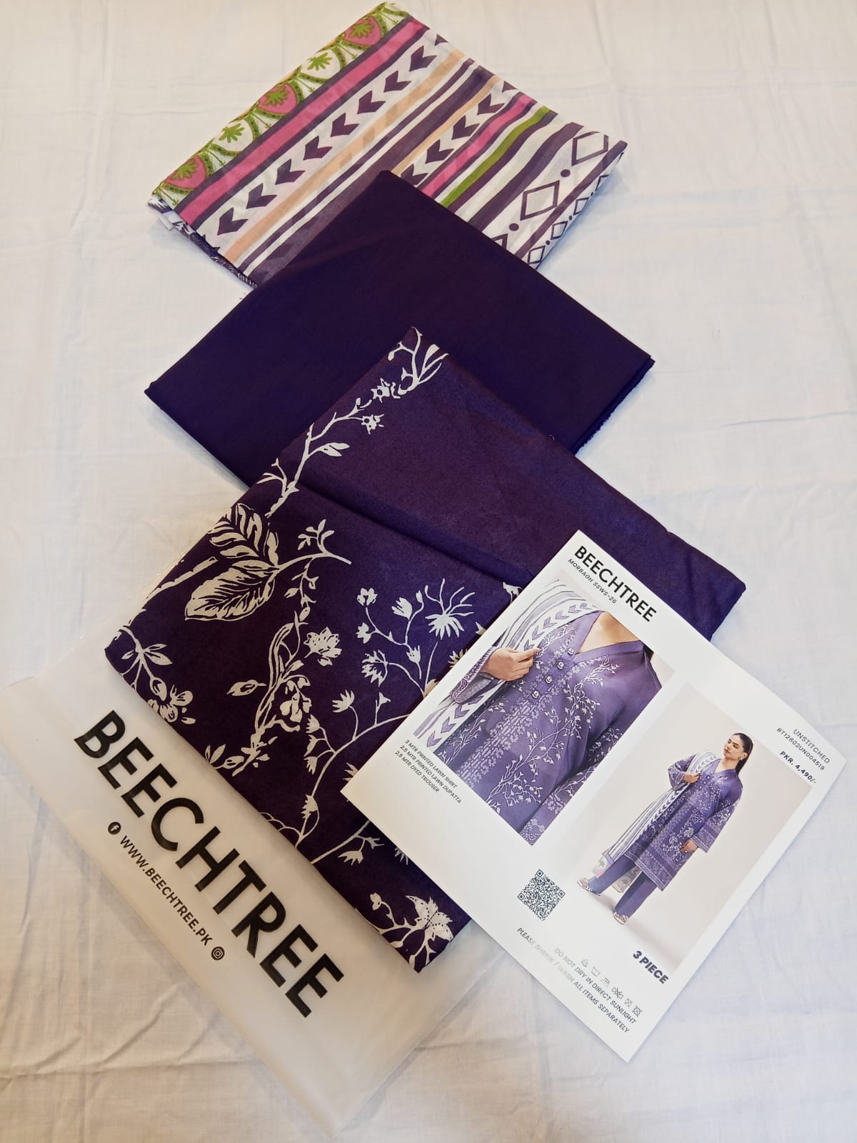 Beechtree Lawn 3pc Unstitched - Royal Plum