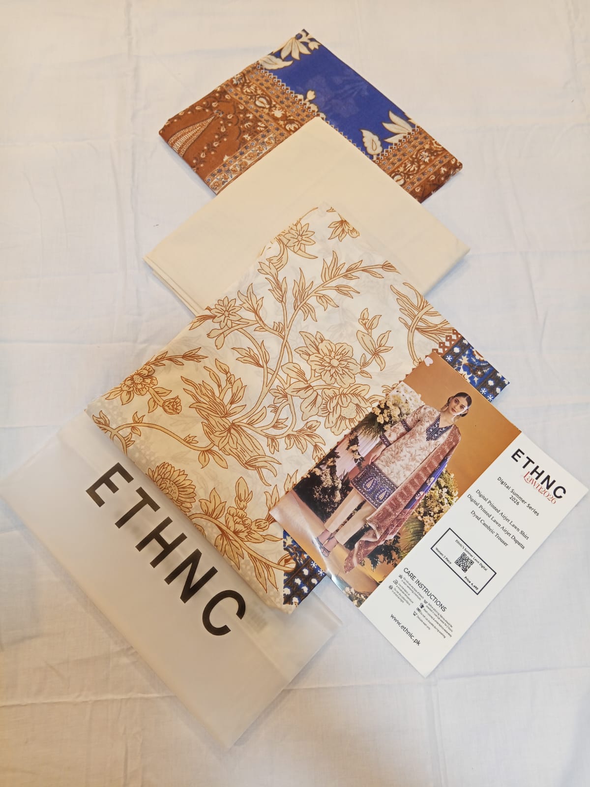ETHNC Lawn 3pc Unstitched – Ivory Caramel