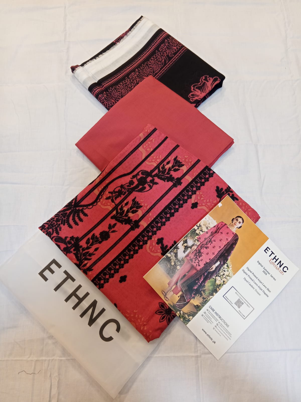ETHNC Lawn 3pc Unstitched – Crimson Rose