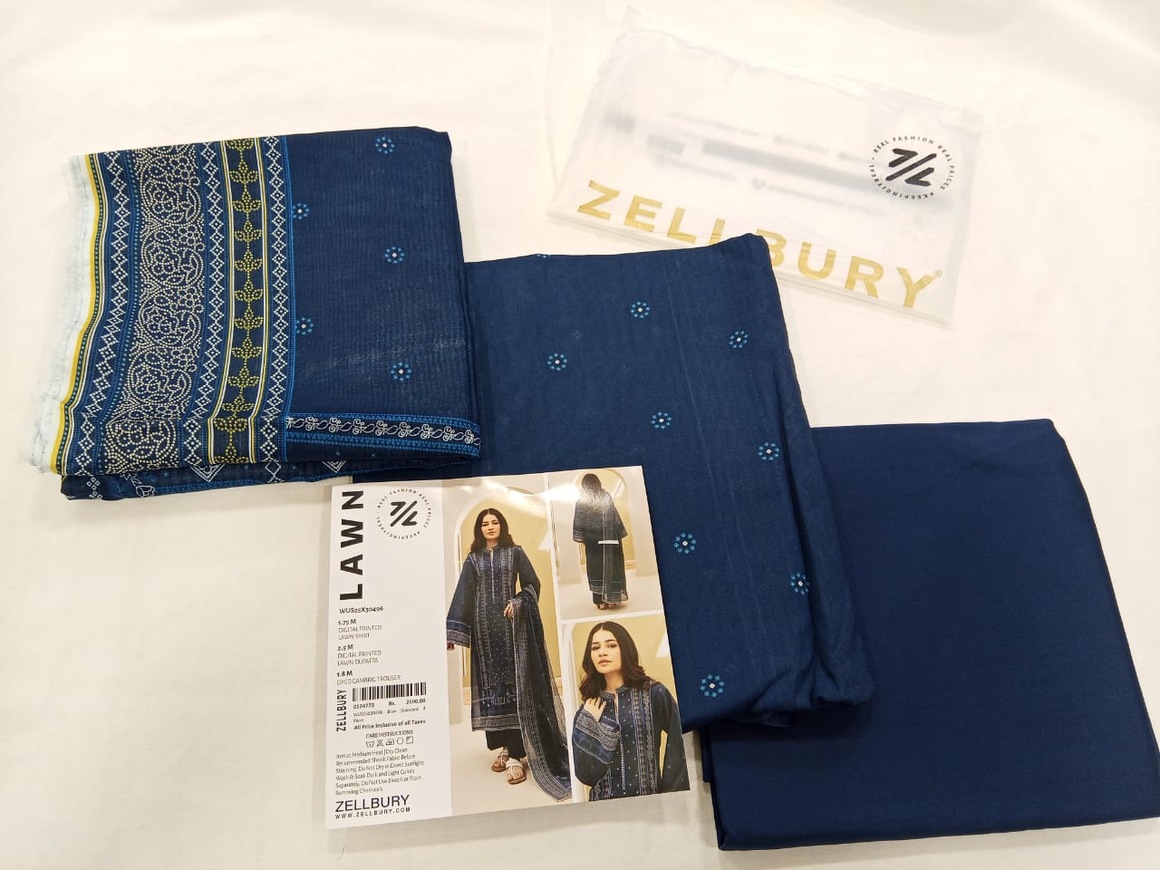 Blue Zellbury 3pc Unstitched Lawn Suit – Stylish Pakistani Lawn Outfit 2025