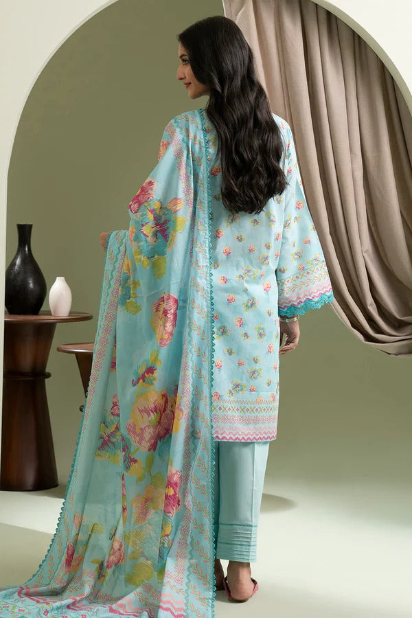 Sky Blue Zellbury 3pc Unstitched Lawn Suit – Stylish Pakistani Lawn Outfit 2025