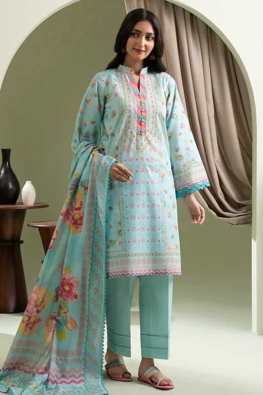 Sky Blue Zellbury 3pc Unstitched Lawn Suit – Stylish Pakistani Lawn Outfit 2025