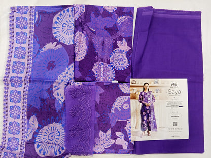 Purple | SAYA 3pc Unstitched Lawn Suit | Brenish