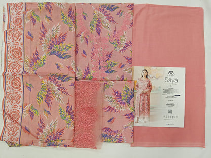 Light Pink | SAYA 3pc Unstitched Lawn Suit | Brenish