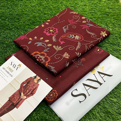 Maroon| Saya 2PC Unstitched Lawn Suit