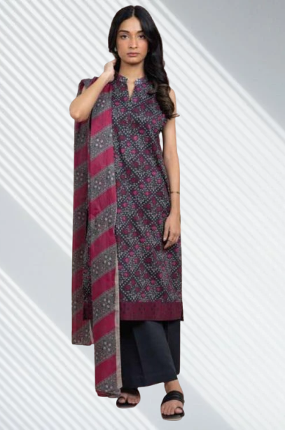 Black | Al-Karam 3pc Unstitched Lawn Suit