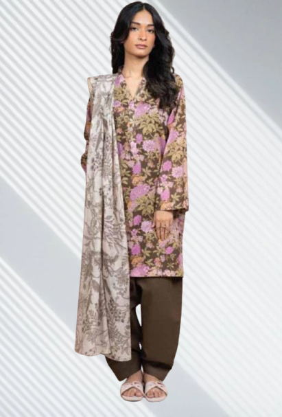 Brown | Al-Karam 3pc Unstitched Lawn Suit