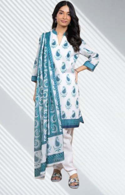White | Al-Karam 3pc Unstitched Lawn Suit