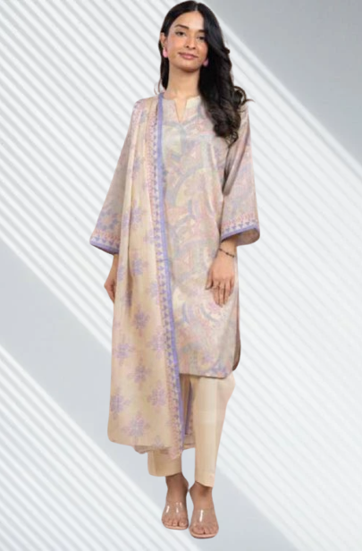 Cream | Al-Karam 3pc Unstitched Lawn Suit
