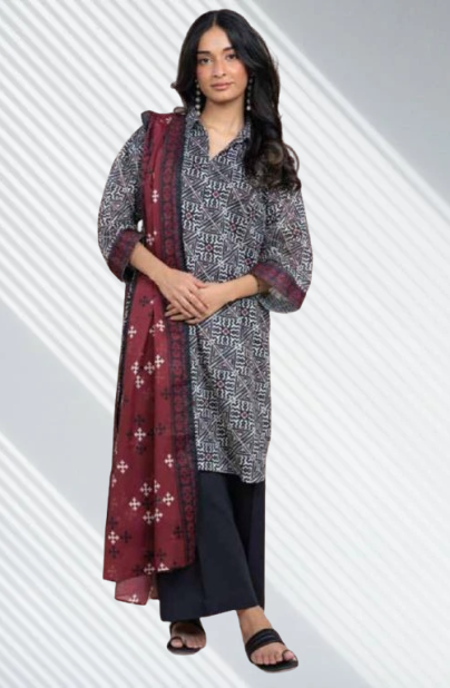 Black | Al-Karam 3pc Unstitched Lawn Suit