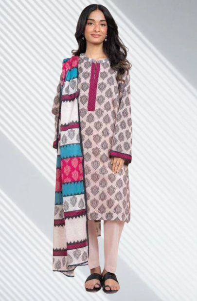 Beige | Al-Karam 3pc Unstitched Lawn Suit