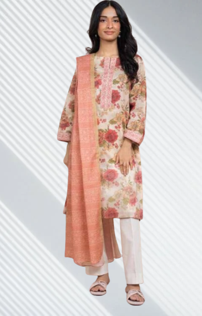 Cream | Al-Karam 3pc Unstitched Lawn Suit
