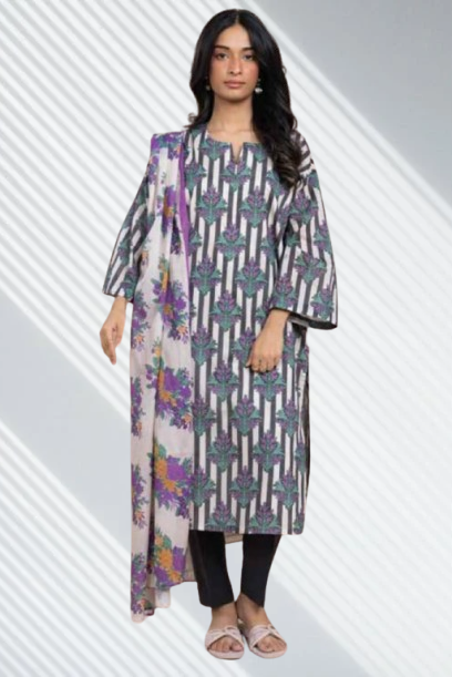 Black | Al-Karam 3pc Unstitched Lawn Suit