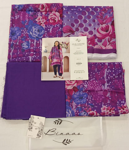 Gull Bahar by Binaas 3pc Unstitched Lawn Collection – Plum Purple