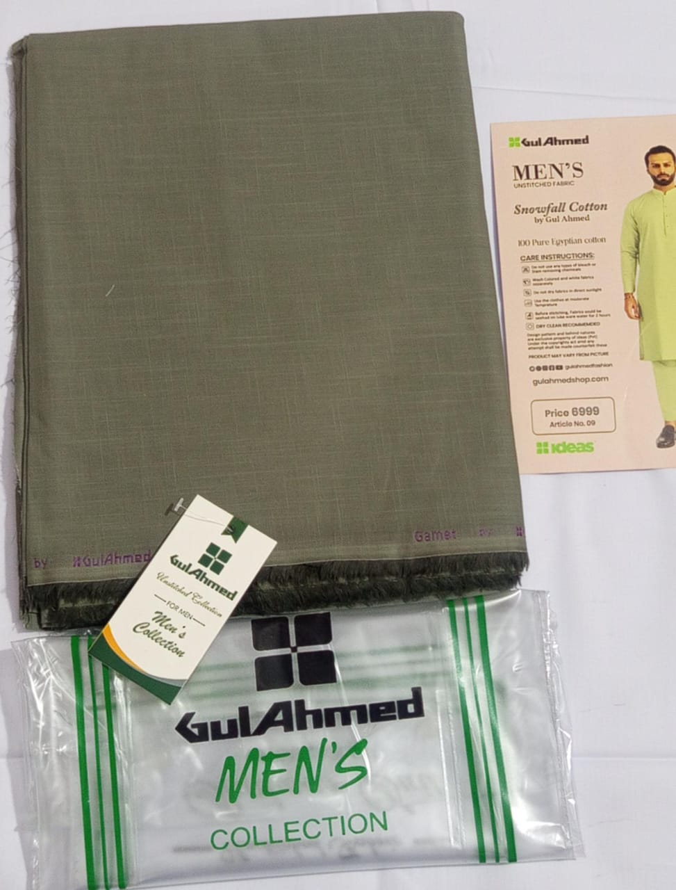 Light Green | Gul Ahmed Men's Unstitched Soft Cotton