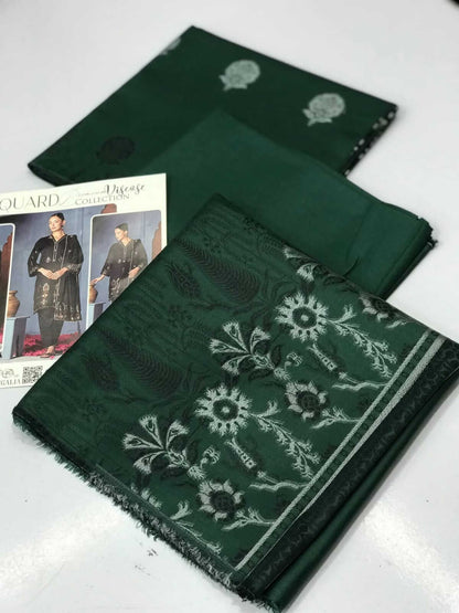 Bottle Green | Regalia 3pc Unstitched Jacquard Viscose