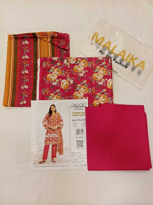 Malaika 3pc Unstitched Lawn Collection - Shocking Pink