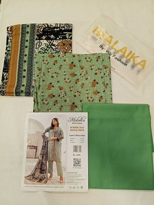 Malaika 3pc Unstitched Lawn Collection - Light Green