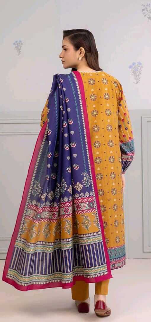 Zellbury 3pc Unstitched Lawn Suit Black Orange