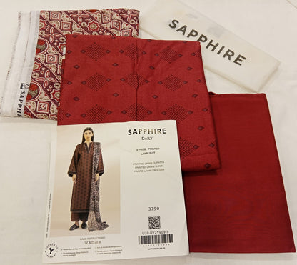 Red | Sapphire 3Pc Unstitched Lawn Suit