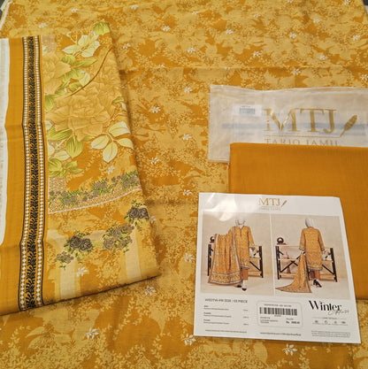 Yellow | Mtj-Tariq Jamil 3pc Unstitched Khaddar Suit