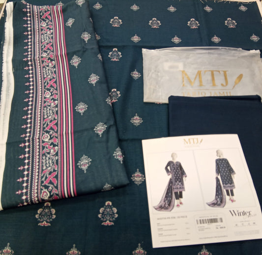 Dark Teal Green | Mtj-Tariq Jamil 3pc Unstitched Khaddar Suit