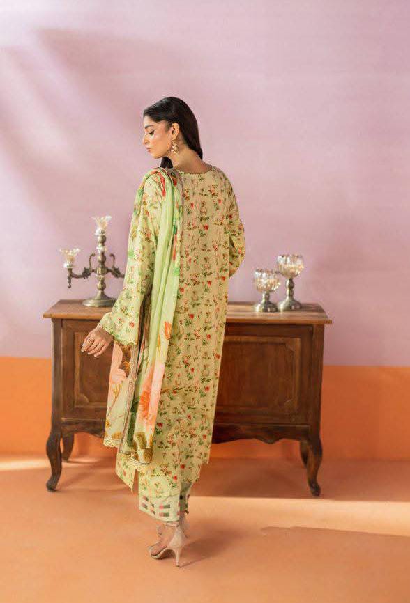 Salina 3pc Unstitched Mid Summer Cotton | Light Green