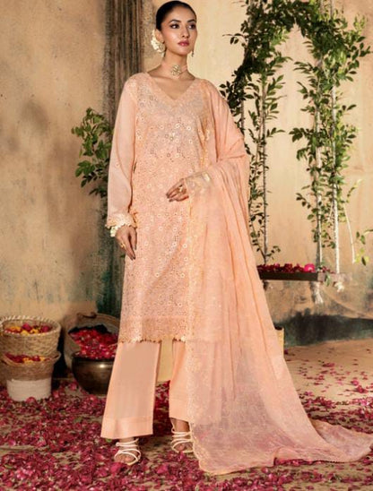 Kaari Noir Luxury Chikankari 3 Piece | Peach