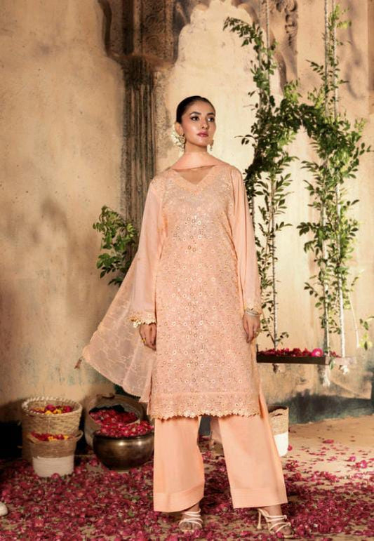 Kaari Noir Luxury Chikankari 3 Piece | Peach
