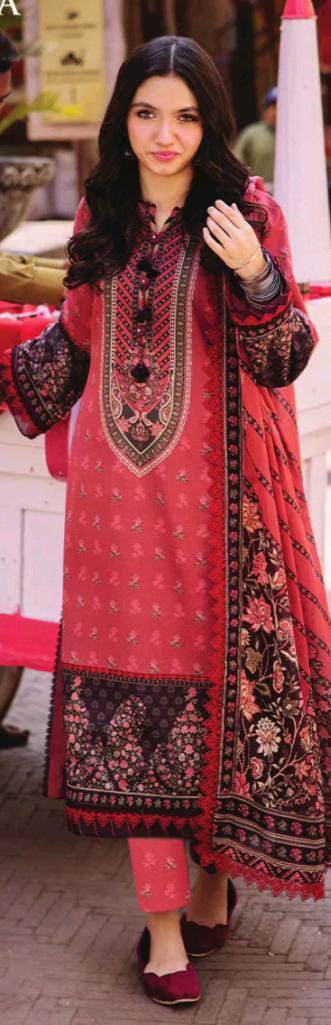 Asim Jofa 3pc Unstitched Khaddar Suit | Maroon