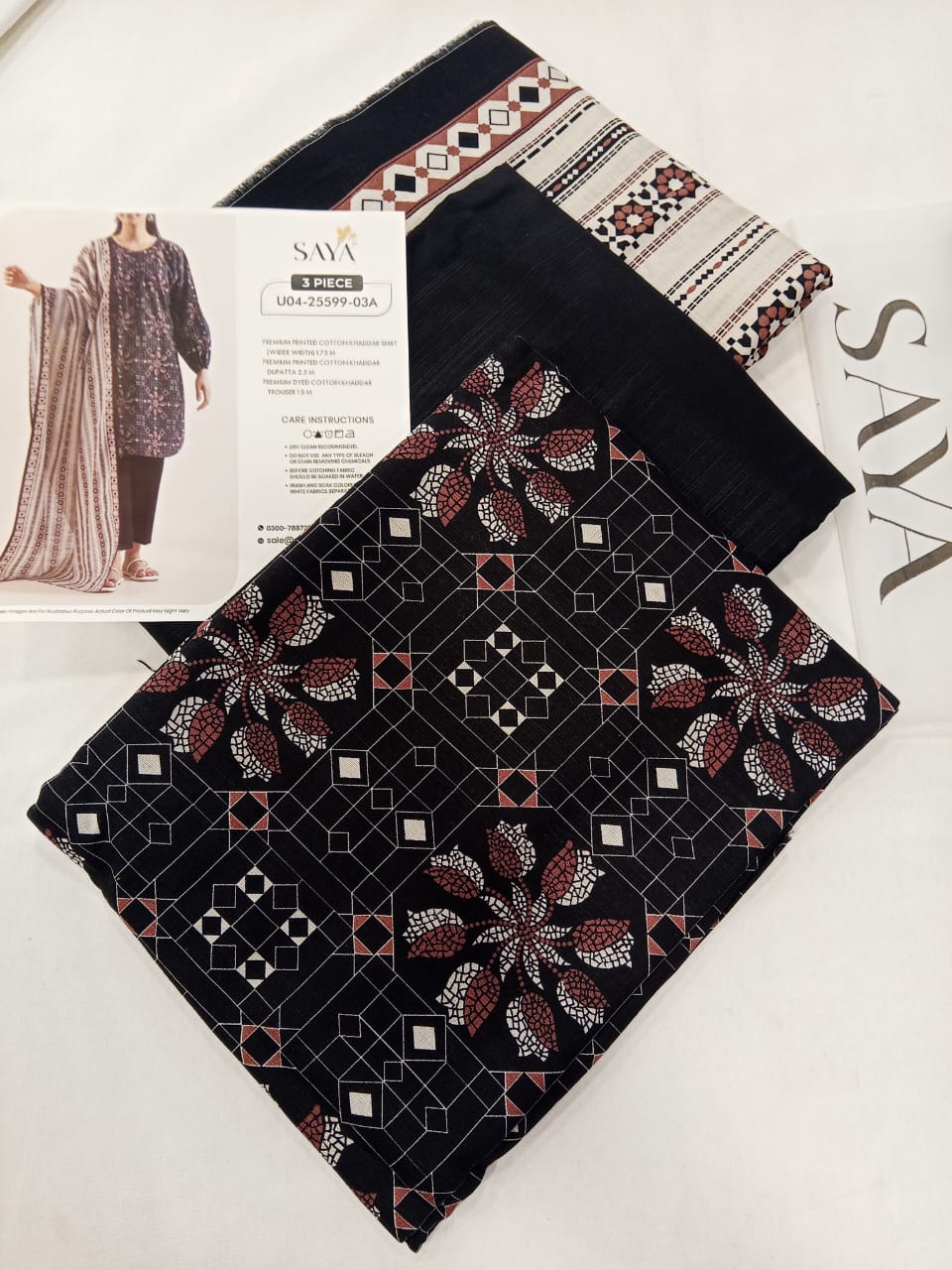 Saya 3pc Unstitched Khaddar Suit | Black
