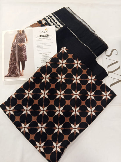Saya 3pc Unstitched Khaddar Suit | Black