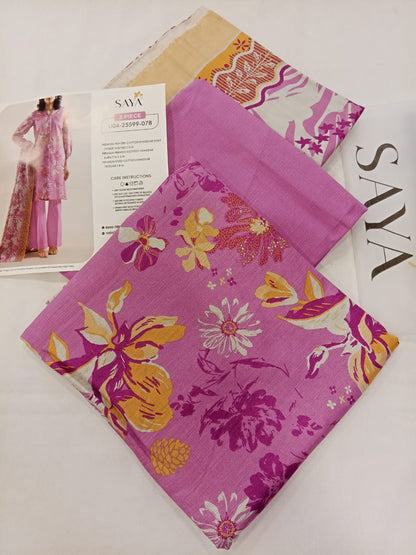 Saya 3pc Unstitched Khaddar Suit | Pink