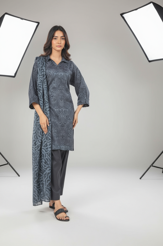 Alkaram 3pc Unstitched Khaddar Suit | Black