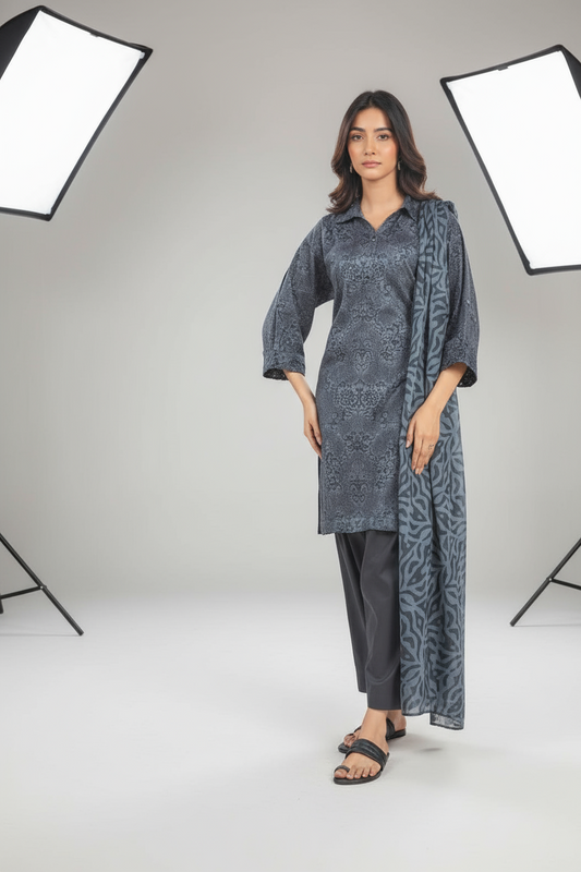 Alkaram 3pc Unstitched Khaddar Suit | Black
