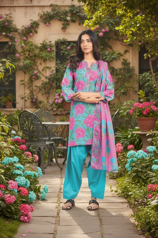 Alkaram 3pc Unstitched Khaddar Suit | Turquoise