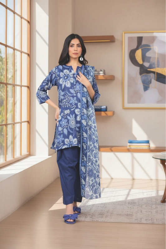 Alkaram 3pc Unstitched Khaddar Suit | Navy Blue