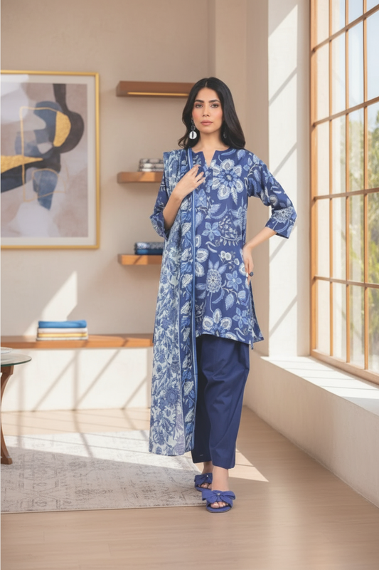 Alkaram 3pc Unstitched Khaddar Suit | Navy Blue
